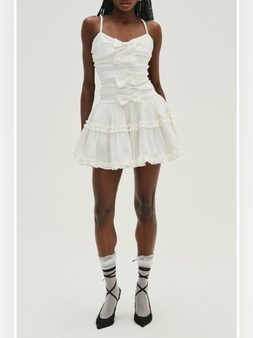 For Love & Lemons Whipped Cream Bow Detail Taffeta Minidress